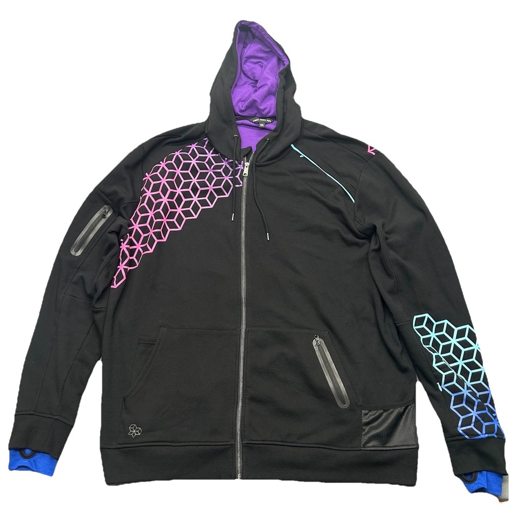 Linus Tech Tips LTT Stealth Hoodie Geometric Pink Blue Gradient Mens 3XL Zip Up